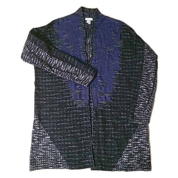 CHICO'S Cardigan Sweater Womens 2 (L) Duster Open Front Long Sleeve Blue Black - Picture 6 of 14